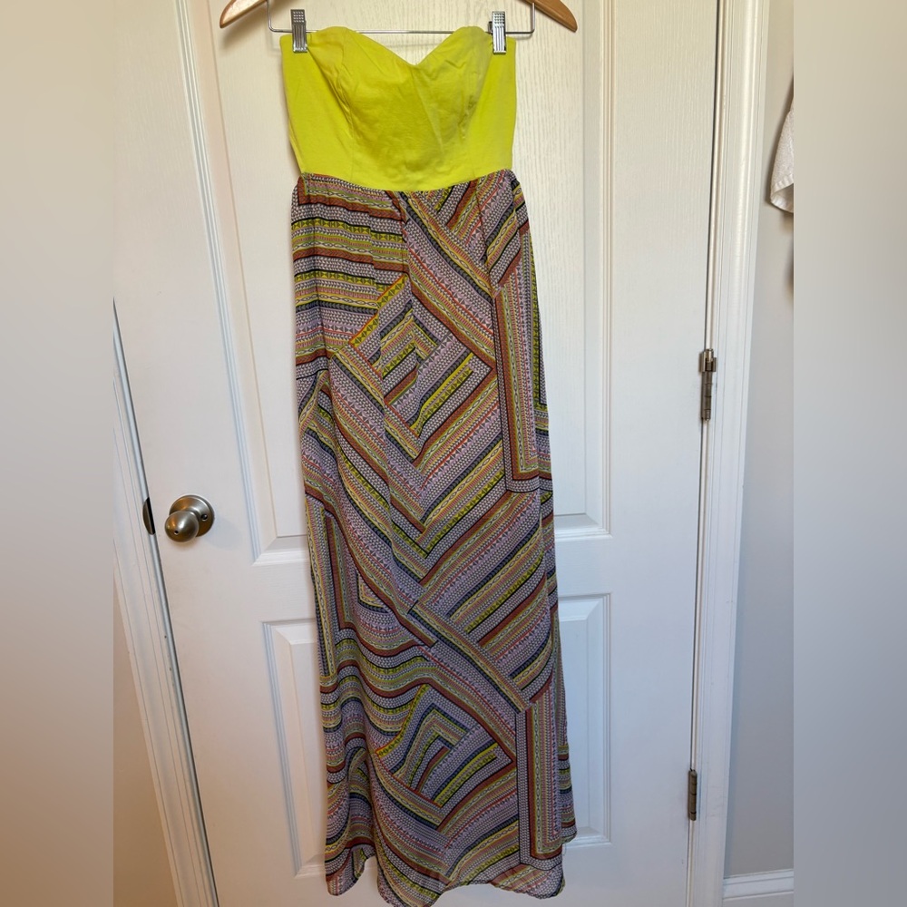 Bright Strapless Boho Maxi Dress – Size M by Love, Fire